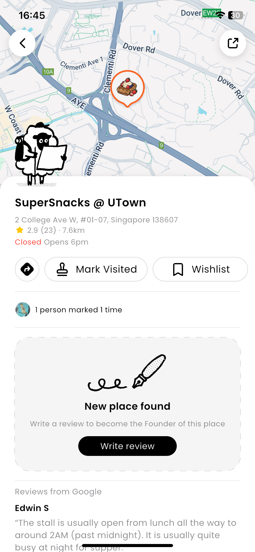 Mark a restaurant as visited or wishlist