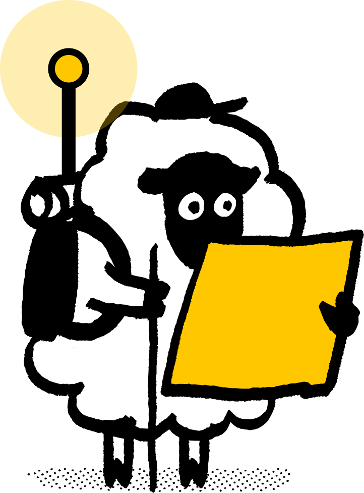 Illustration of a sheep explorer holding a map and wearing a backpack